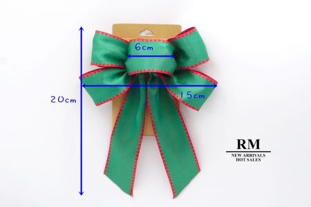 Green and Red Stitch Edge 5 Loops Ribbon Bow_BW637-W743-10